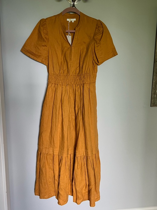 Boden Dresses & Skirts - NWT BODEN Gold linen midi dress with ruffle hem SZ 10